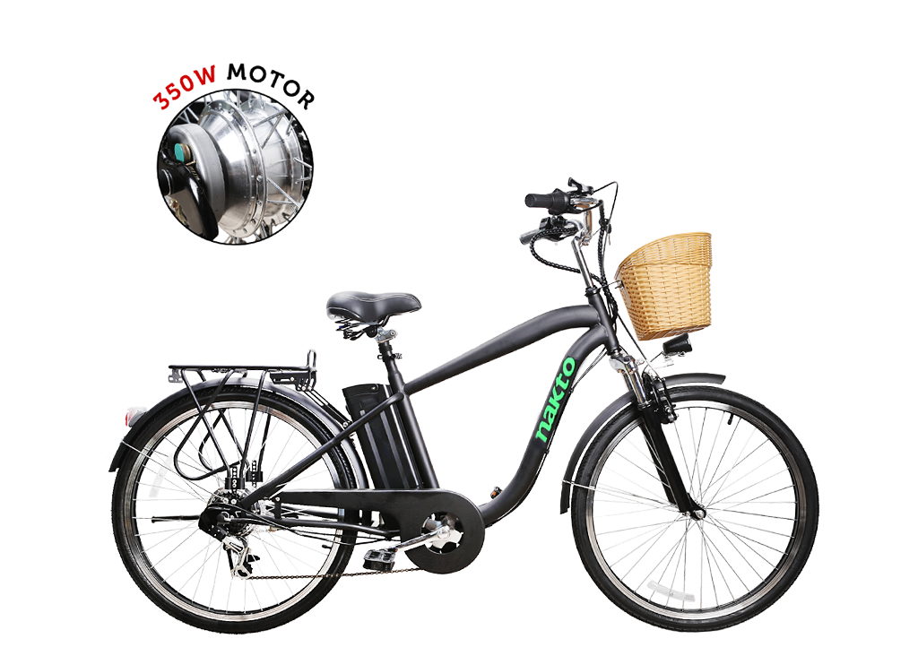 NAKTO Camel Men Electric City Bike black with plastic basket - TopRideElectric Nakto