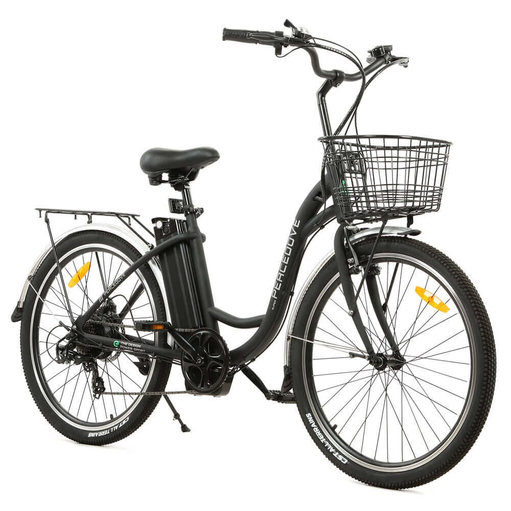 Ecotric 26" Peacedove Electric City Bike with basket and rear rack