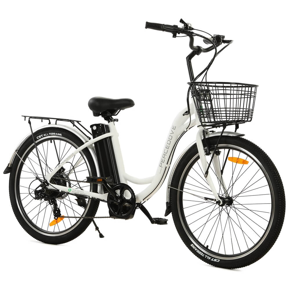 Ecotric 26" Peacedove Electric City Bike with basket and rear rack