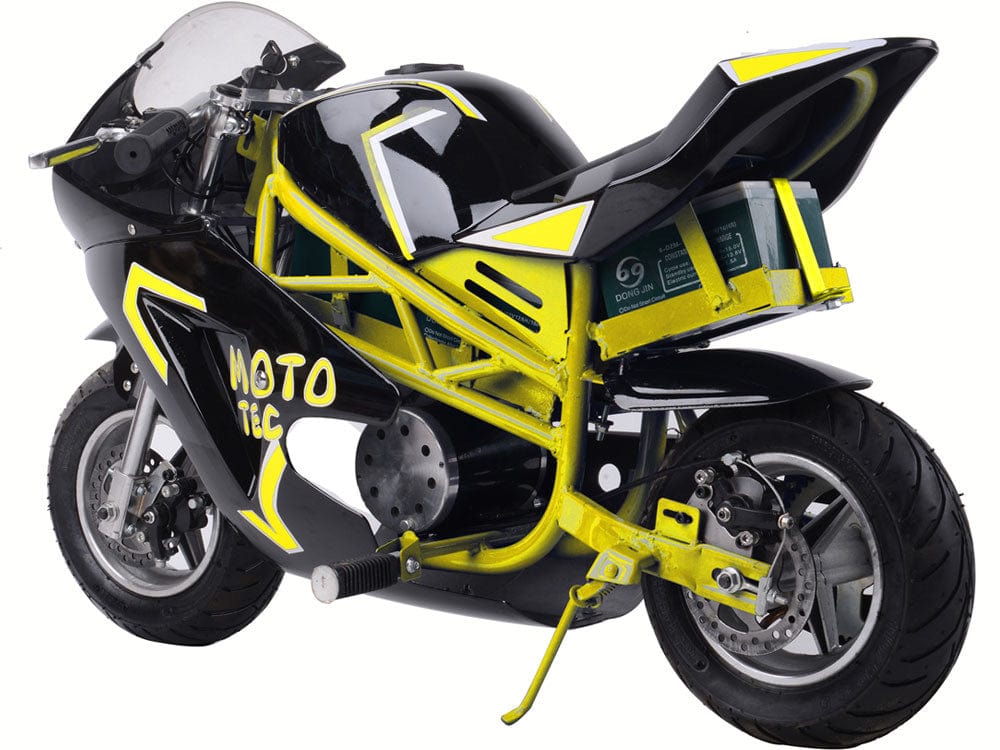 MotoTec 500w Electric Pocket Bike GT Yellow - TopRideElectric MotoTec