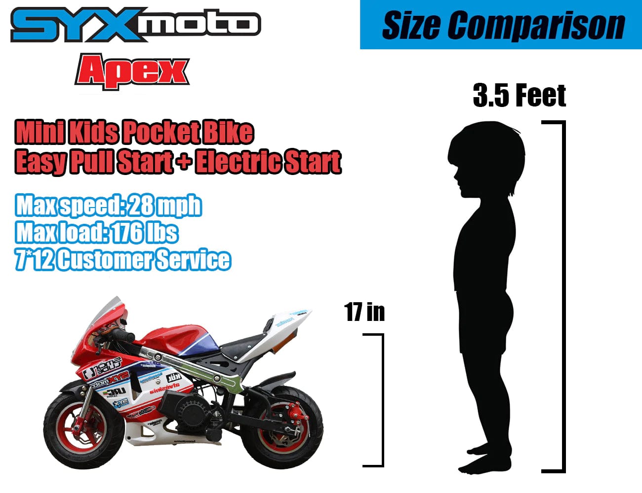 SYX MOTO 49cc 2-Stroke Gas Powered Off Road Mini Pocket Bike - TopRideElectric SYXMoto