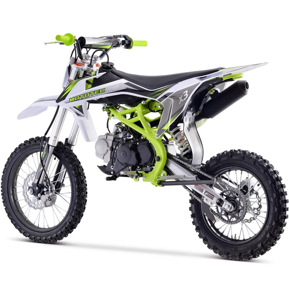 MotoTec X3 125cc 4-Stroke Gas Dirt Bike Green - TopRideElectric MotoTec