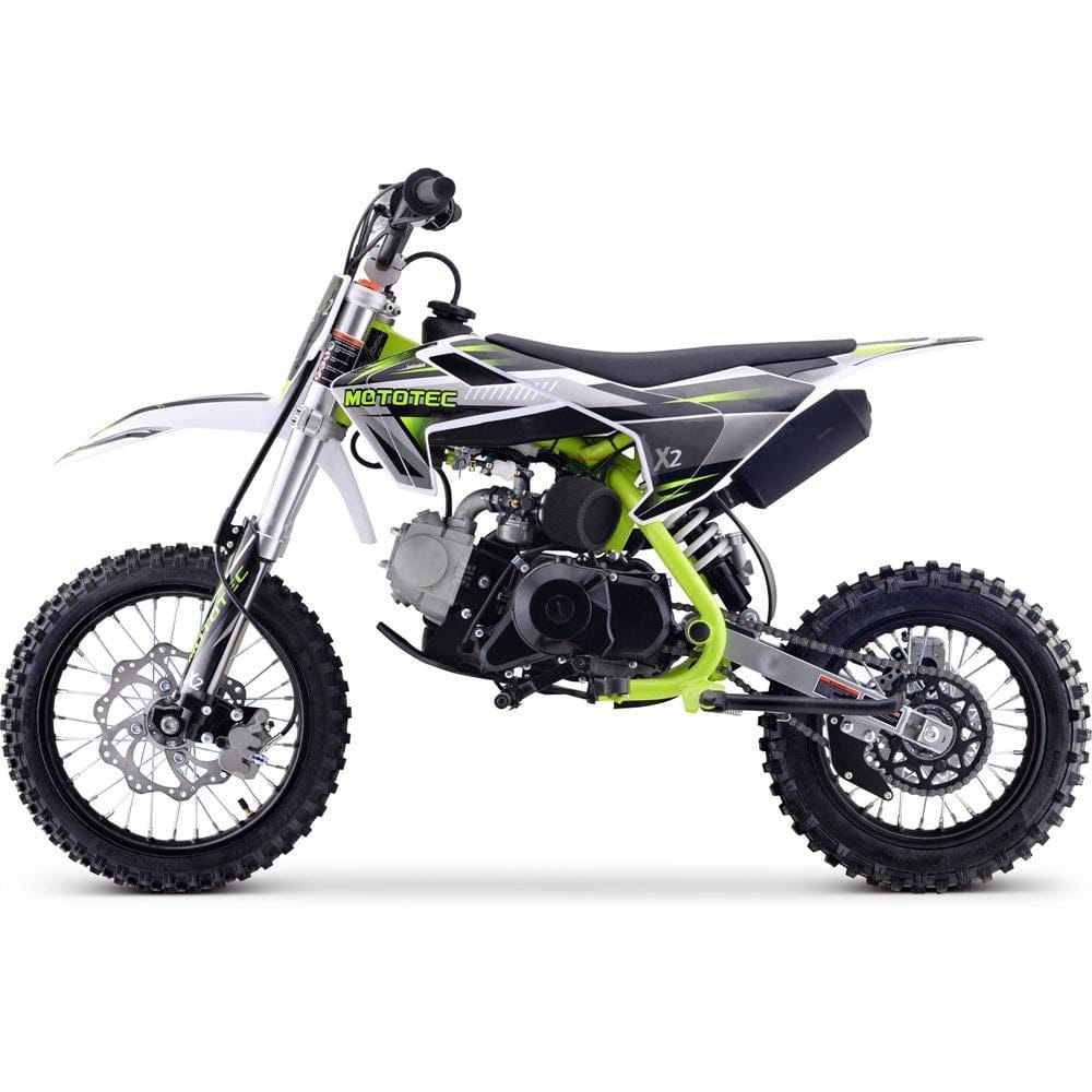 MotoTec X2 110cc 4-Stroke Gas Dirt Bike Green - TopRideElectric MotoTec