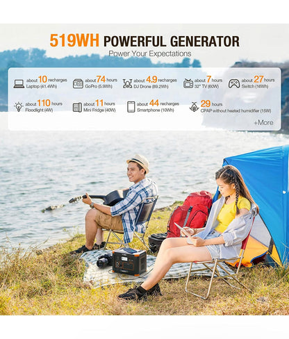 500W Portable Power Station, GRECELL Solar Generator 519Wh (Peak 1000W) Lithium Battery - TopRideElectric TopRideElectric