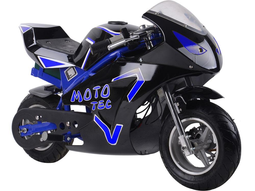 MotoTec 36v 500w Electric Pocket Bike GT Blue - TopRideElectric MotoTec