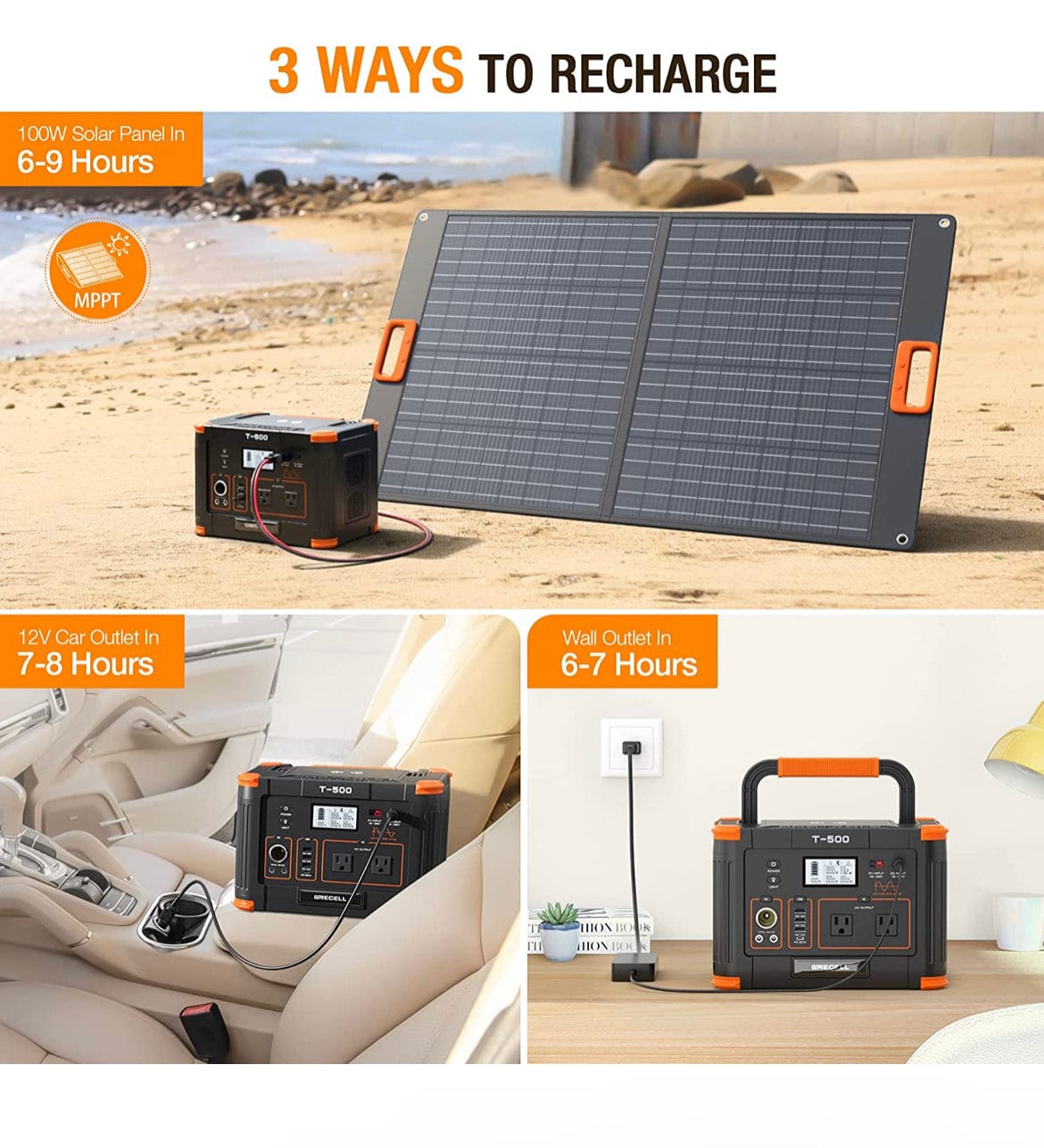 500W Portable Power Station, GRECELL Solar Generator 519Wh (Peak 1000W) Lithium Battery - TopRideElectric TopRideElectric